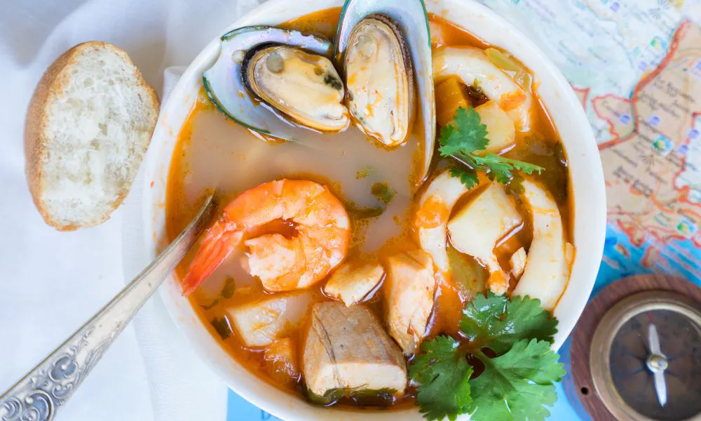 Spicy seafood soup with shrimp, mussels, squid, and cilantro at Oriental Express, a Chinese Restaurant in Denville